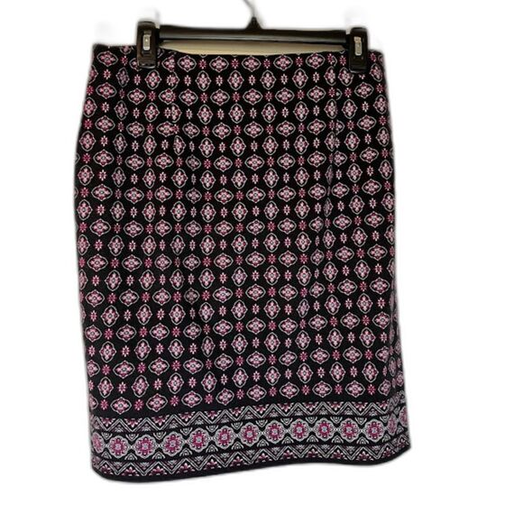 J Jill Black Pink Floral Print Bohochic Business Casual Pullon Skirt Sz S - Picture 5 of 5